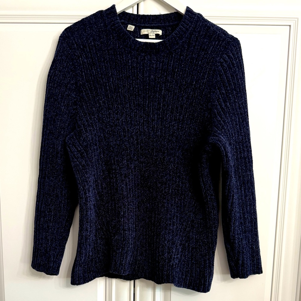 JACHS Girlfriend Size XL Navy Crew Neck Long Sleeve Chenille Sweater